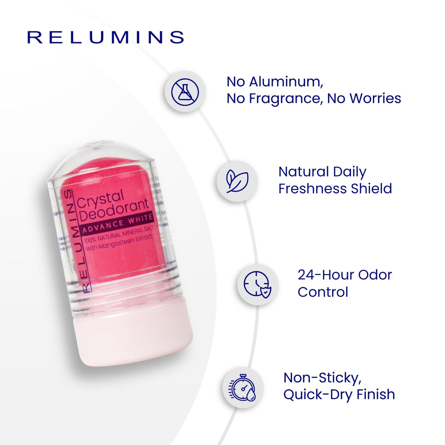 Relumins Mangosteen Crystal Deodorant – Aluminum-Free Mineral Salt Roll-On (60g x 3)