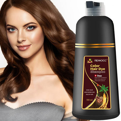 Remocc Instant Brown Hair Dye Shampoo – 3-in-1 Gray Coverage, Herbal 500ml