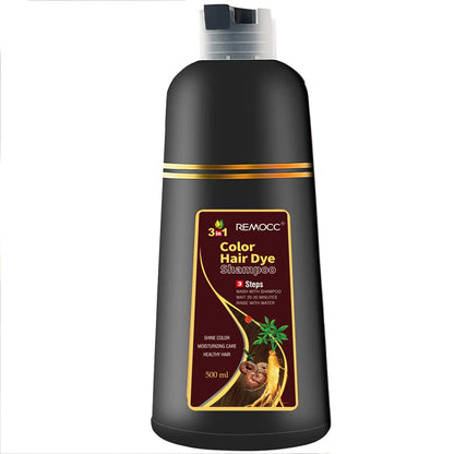 Remocc Instant Brown Hair Dye Shampoo – 3-in-1 Gray Coverage, Herbal 500ml