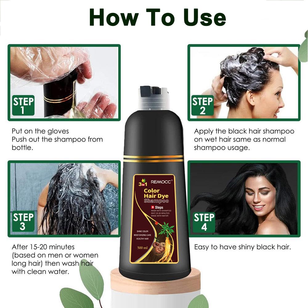 Remocc Instant Brown Hair Dye Shampoo – 3-in-1 Gray Coverage, Herbal 500ml
