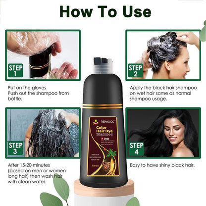 Remocc Instant Brown Hair Dye Shampoo – 3-in-1 Gray Coverage, Herbal 500ml