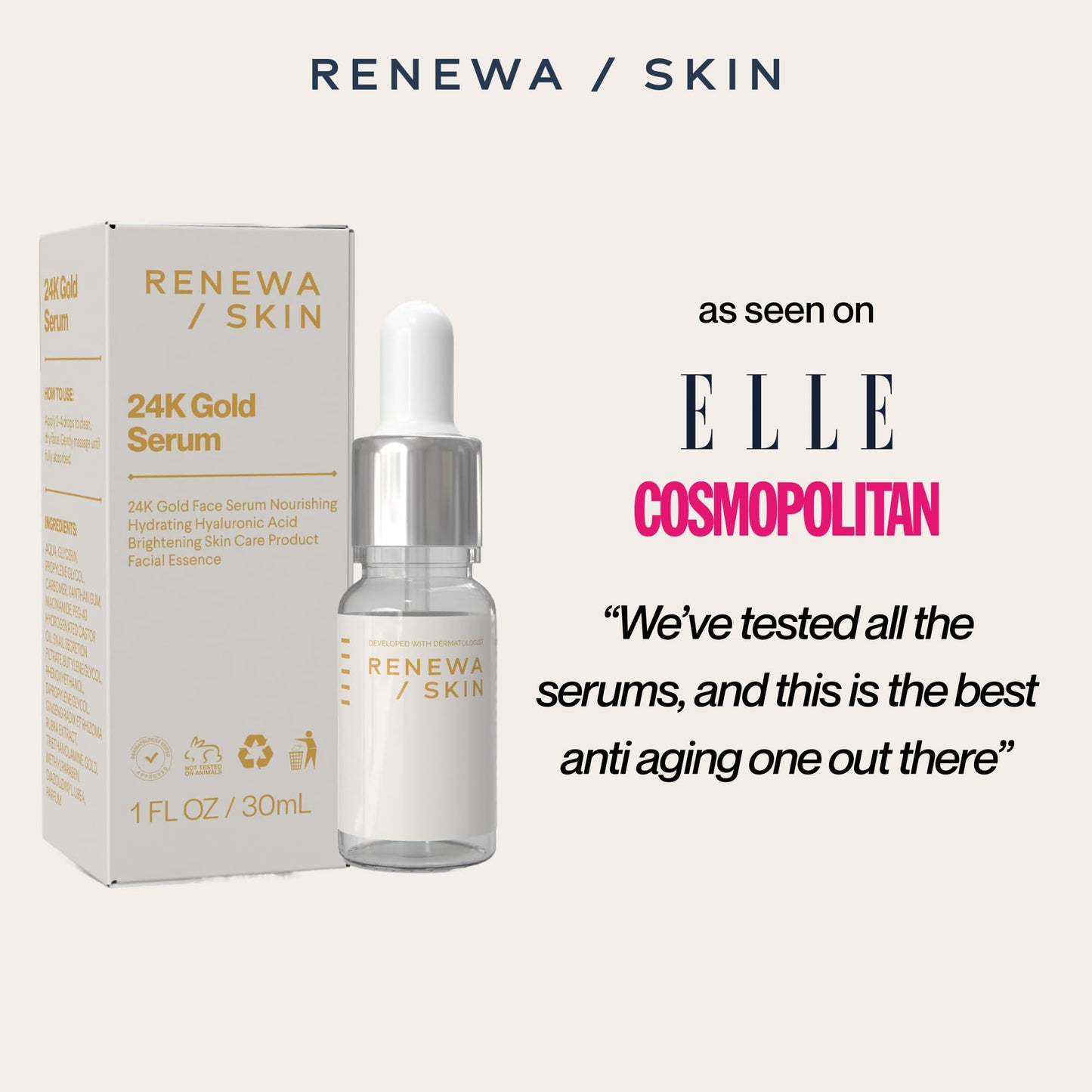 Renewa Skin 24K Gold Niacinamide Serum – Hydrating & Brightening, 30mL