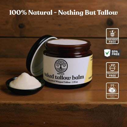 Reroot Organics Naked Tallow Balm – 1 Ingredient, Grass-Fed Beef Tallow, 2oz