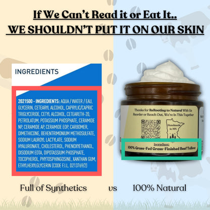 Reroot Organics Naked Tallow Balm – 1 Ingredient, Grass-Fed Beef Tallow, 2oz
