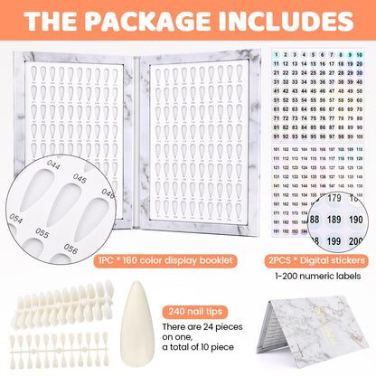 Restynic 160-Color Nail Display Book — 240 Tips, 1-200 Labels, Portable & Space-Saving