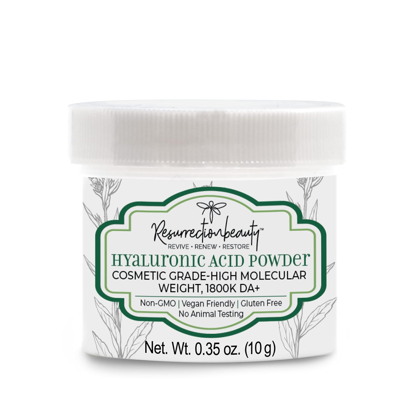 RESURRECTIONbeauty Pure Hyaluronic Acid Powder – High Molecular Weight Sodium Hyaluronate, 10g for DIY Serums & Masks