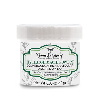 RESURRECTIONbeauty Pure Hyaluronic Acid Powder – High Molecular Weight Sodium Hyaluronate, 10g for DIY Serums & Masks