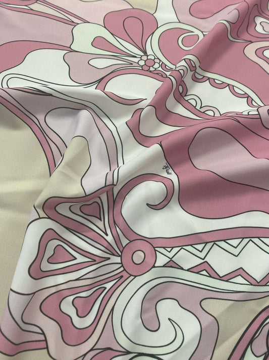 Retro Pink Abstract Floral Fabric by Metre
