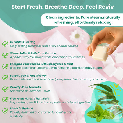 REVIV Shower Steamers Aromatherapy – 15 Long-Lasting Eucalyptus & Mint Shower Bombs