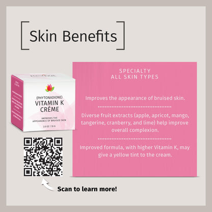 Reviva Labs Vitamin K Creme for Bruising, Dark Circles & Wrinkles – Soybean Oil & Natural Fruit Extracts, 2 oz