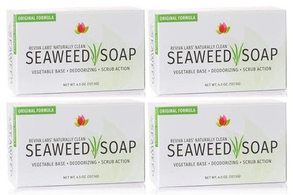 Reviva Seaweed Soap 4-Pack | Organic Seaweed Face Scrub & Exfoliating Body Bar - 4.5 oz | Made in USA