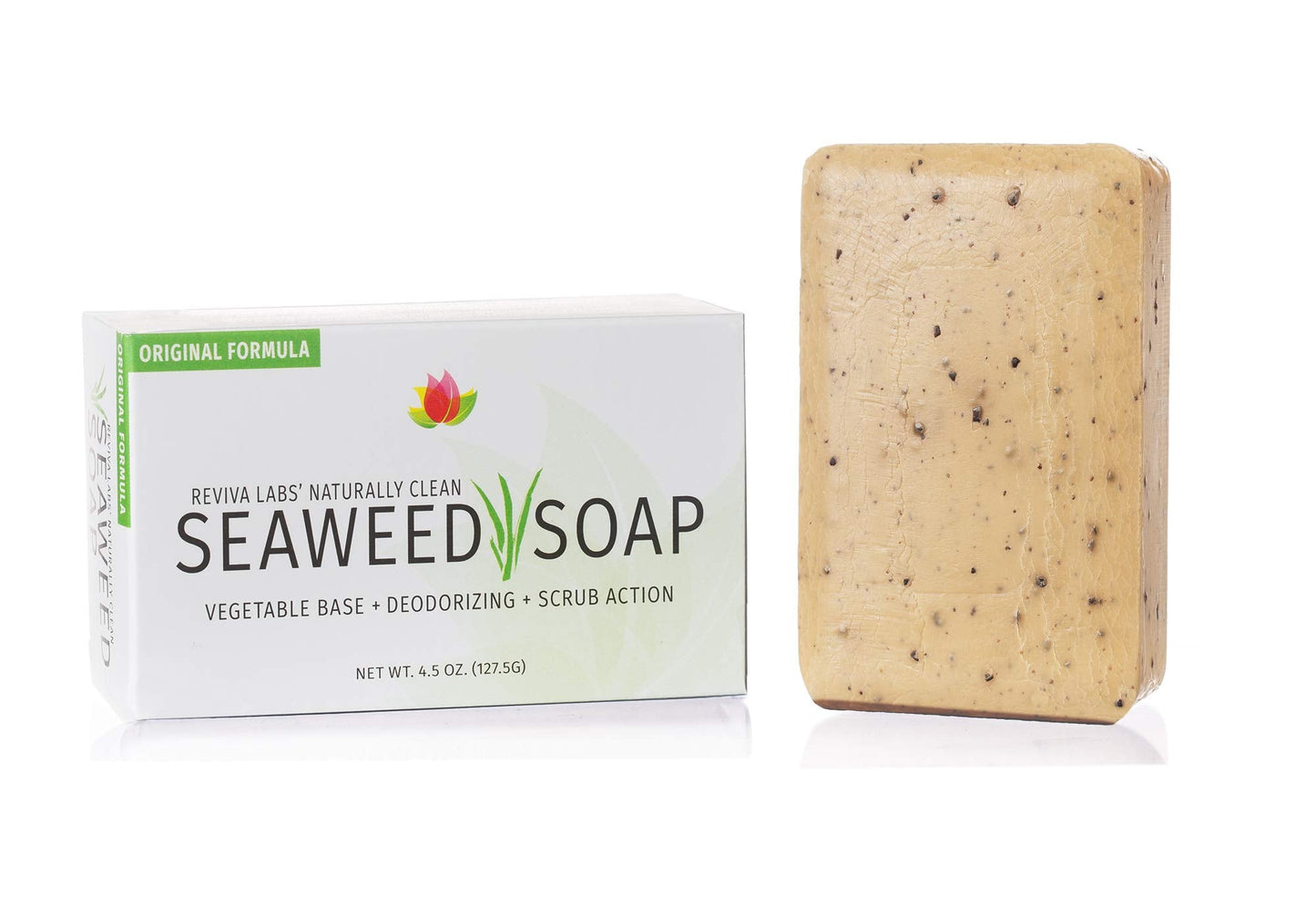 Reviva Seaweed Soap 4-Pack | Organic Seaweed Face Scrub & Exfoliating Body Bar - 4.5 oz | Made in USA