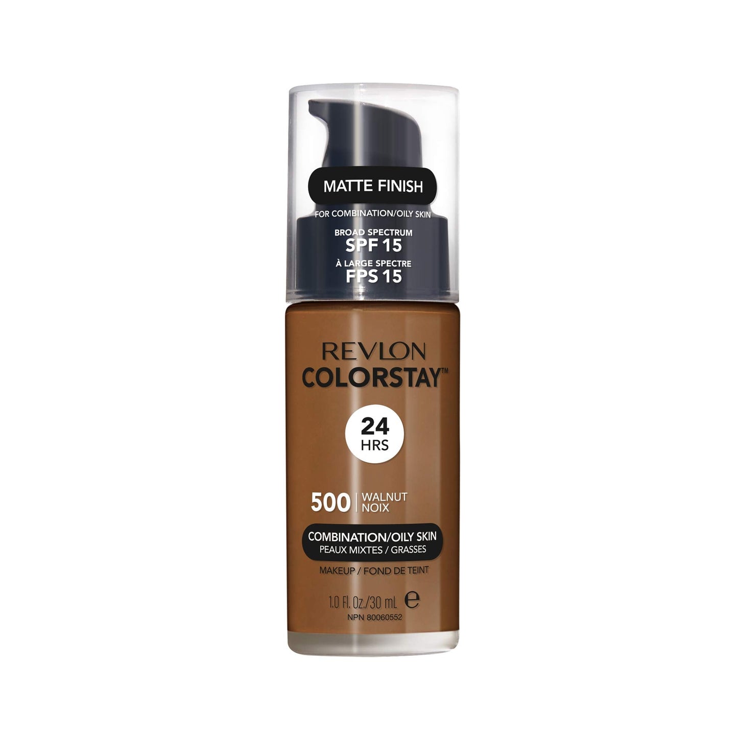 Revlon ColorStay Liquid Foundation for Combination & Oily Skin – SPF 15, Walnut 500, 1 oz | Longwear Matte Finish