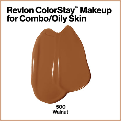 Revlon ColorStay Liquid Foundation for Combination & Oily Skin – SPF 15, Walnut 500, 1 oz | Longwear Matte Finish