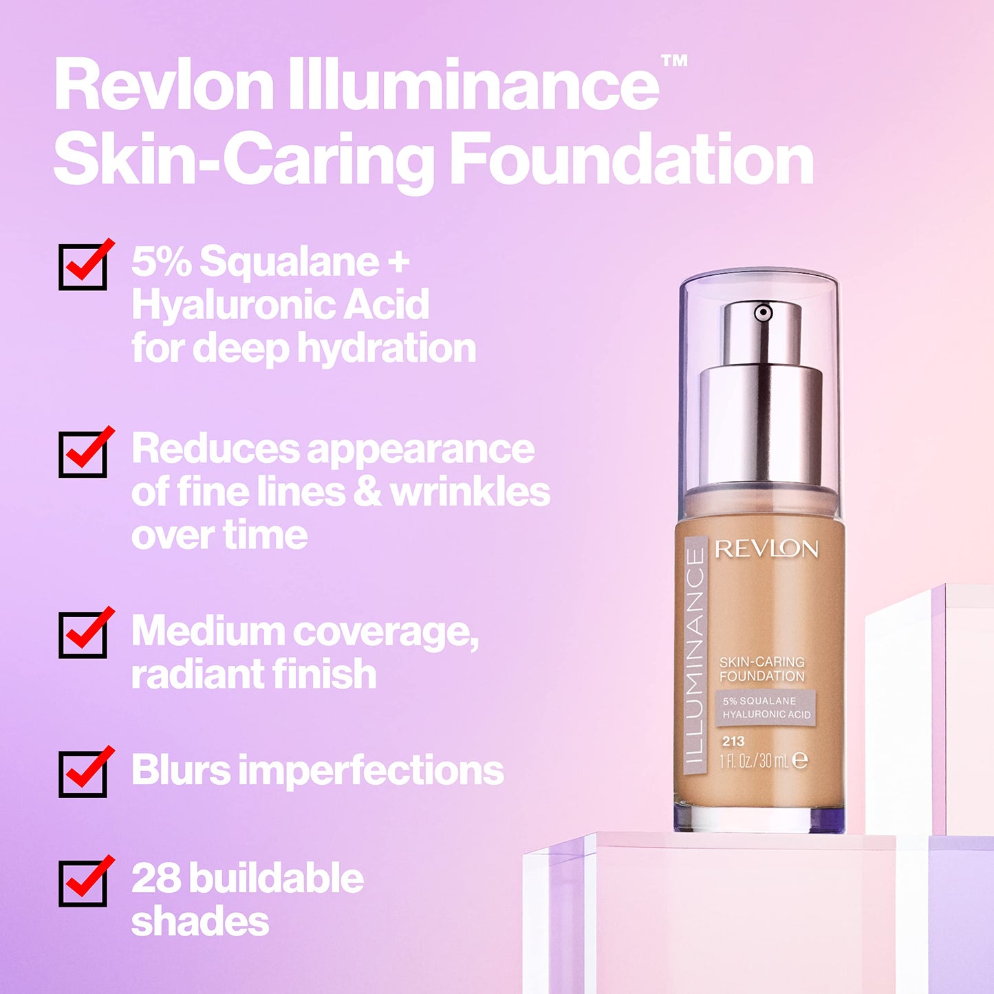 Revlon Illuminance Foundation – Hyaluronic Hydration, Medium Coverage, 28 Shades (Buff Beige 209)