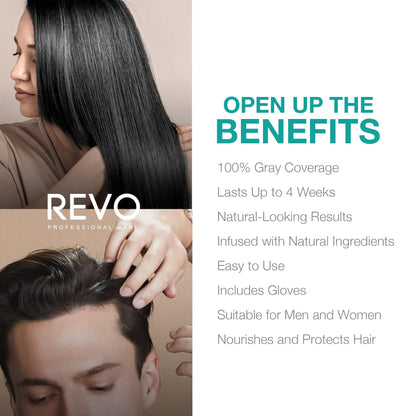 REVO Instant Black Hair Dye Shampoo – 3-in-1 Color & Conditioning (300ml) – Ammonia-Free, 5-Minute Gray Coverage