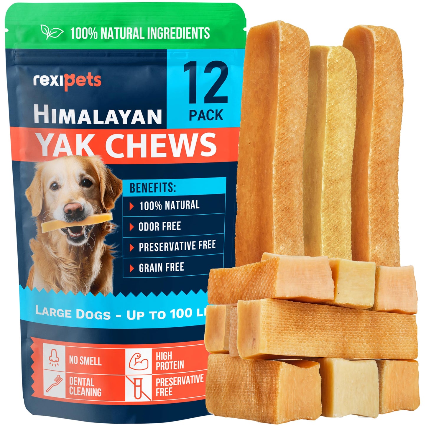 REXIPETS 100% Natural Yak Cheese Himalayan Made Dog Chews – All Breeds, Lactose Free, Gluten Free