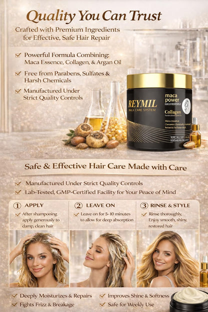 REYMIL Collagen Hair Mask – Deep Conditioning with Argan Oil | Repairs Dry & Frizzy Hair (500ml)