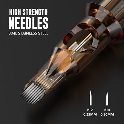 RHEIN Tattoo Cartridge Needles 20pcs 15RM #12 Standard 0.35mm | 3.5mm M-Taper Closed Tips