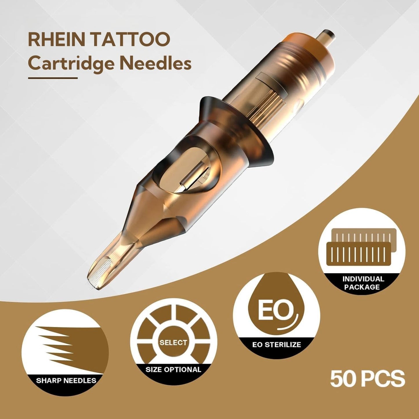 RHEIN Tattoo Cartridges Needles 50pcs 9RL – Mixed #10 Bugpin 0.3mm, 7mm X-Taper EN02-50-1009RL