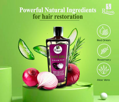 Ribon's Natural Shampoo & Hair Treatment Set – Onion, Rosemary & Aloe Vera – Pineapple Coconut Scent – 2x250ml