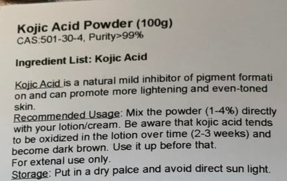 Rice Essence Kojic Acid Powder – 99.5% Pure, Natural, 100 g Each (Pack of 2) | 3.6 oz