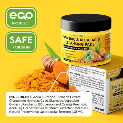 RichGrand Turmeric Kojic Cleansing Pads – Foaming Face Wash with Vitamin C & Lemon