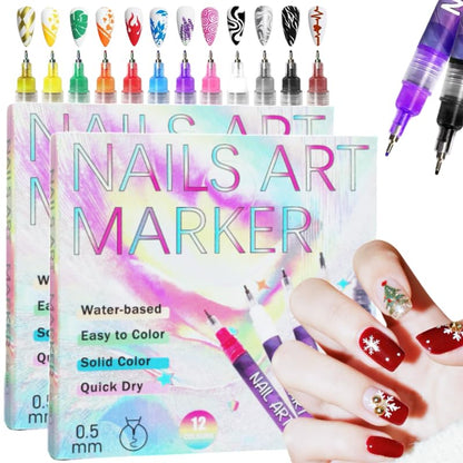 Ricishiy 12 Colors Nail Art Pens Set – 2 Boxes, 24 Colors, 3D Nail Art & DIY Manicure Tools