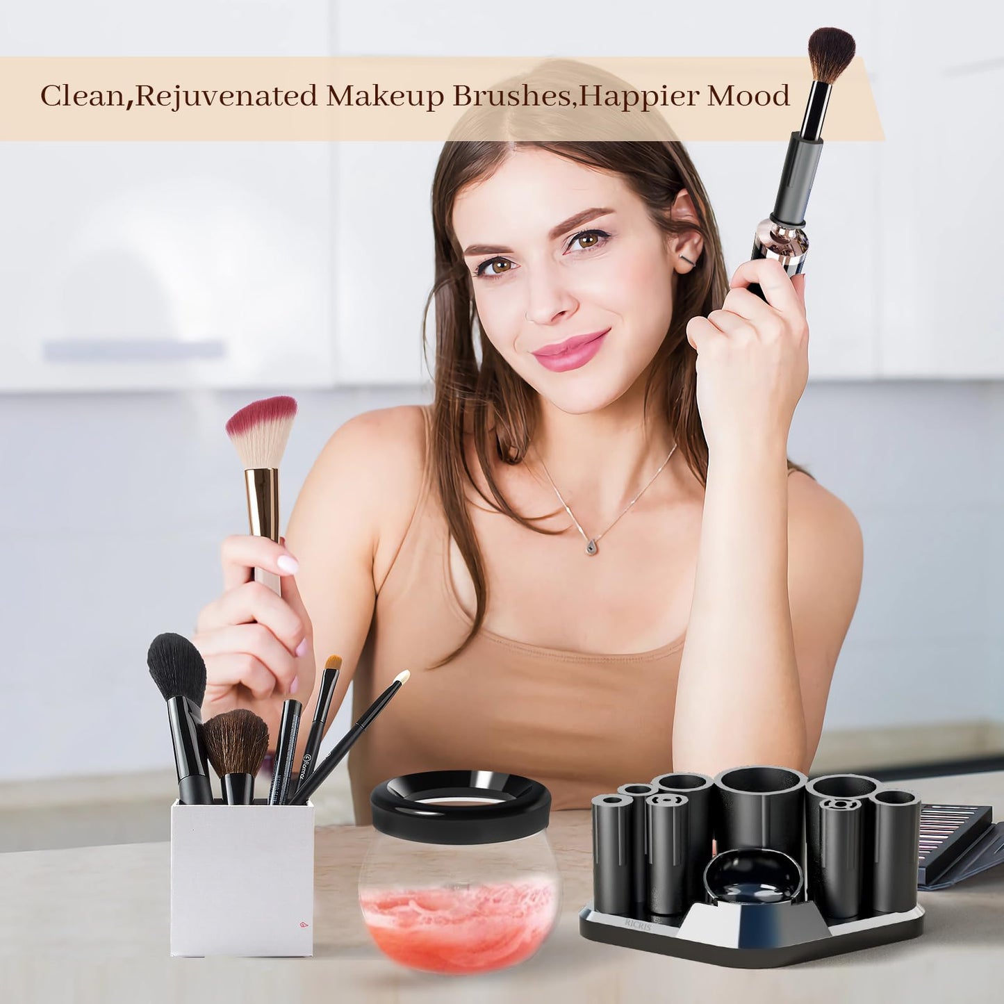 RICRIS Electric Makeup Brush Cleaner and Dryer – Fast Spin Wash