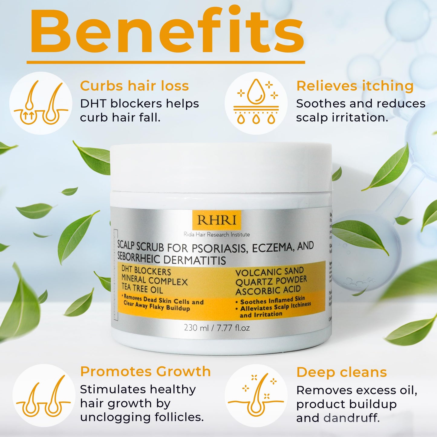Rida Hair Research Institute: Anti Fungal Scalp Scrub with DHT Blockers, Mineral Complex & Tea Tree Oil