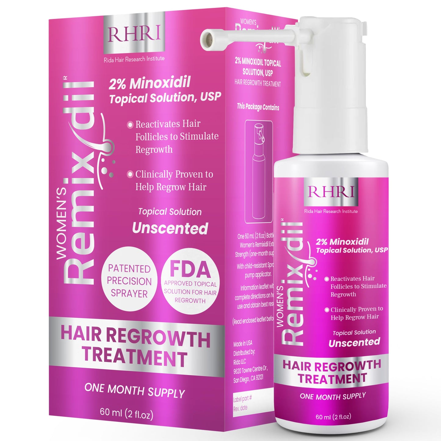 Rida Hair Research Institute 2% Minoxidil for Women – Hair Regrowth Spray, 60 ml