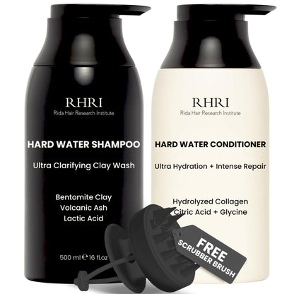 Hard Water Shampoo & Conditioner Set | Hydrating Hair Treatment for Shine & Manageability | Bentonite Clay, Volcanic Ash, Lactic Acid | 32 fl oz