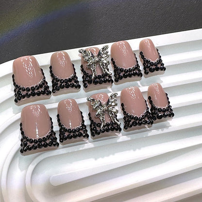 RIICFDD 10 Pcs Handmade Press-On Nails Medium Duck Nude Pink French Tip