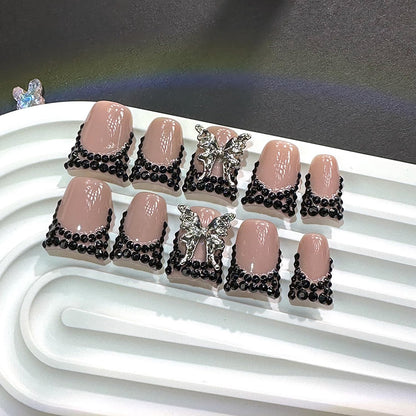 RIICFDD 10 Pcs Handmade Press-On Nails Medium Duck Nude Pink French Tip