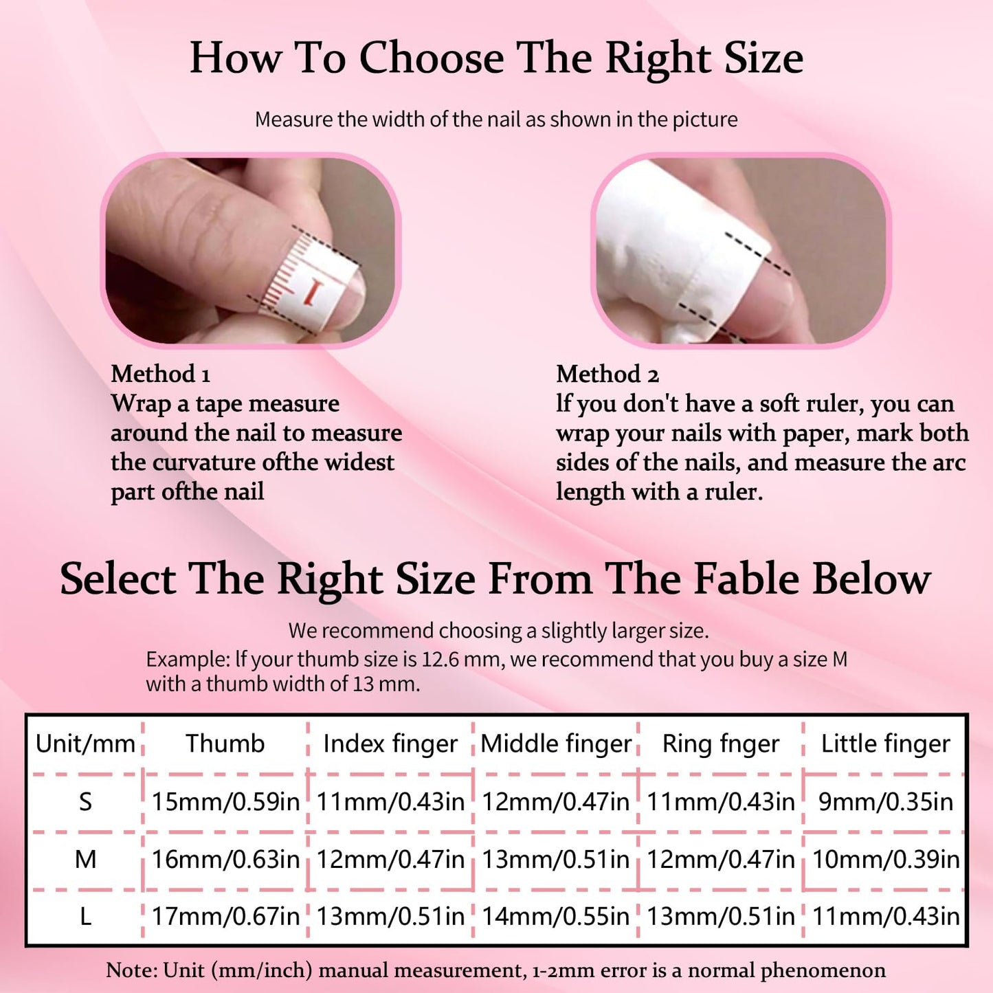 RIICFDD 24-Piece Duck Nail Set | 12 Sizes | French Tip Press-On Nails with Glue, 3D Cherry Flower Rhinestones