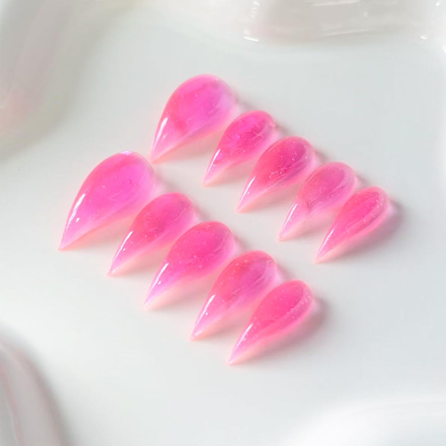 RIICFDD Handmade Almond Press-On Nails – Curved Eagle Claw, Pink, Reusable Kit