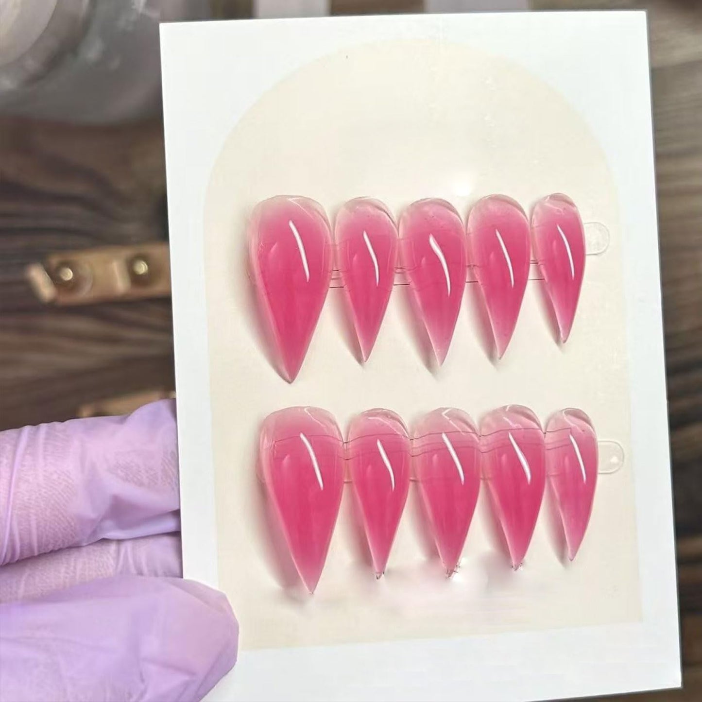 RIICFDD Handmade Almond Press-On Nails — Curved Short Eagle Claw, Pink, Reusable Gel False Nails (Size M)