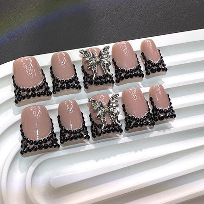 RIICFDD 10 Pcs Handmade Press-On Nails Medium Duck Nude Pink French Tip