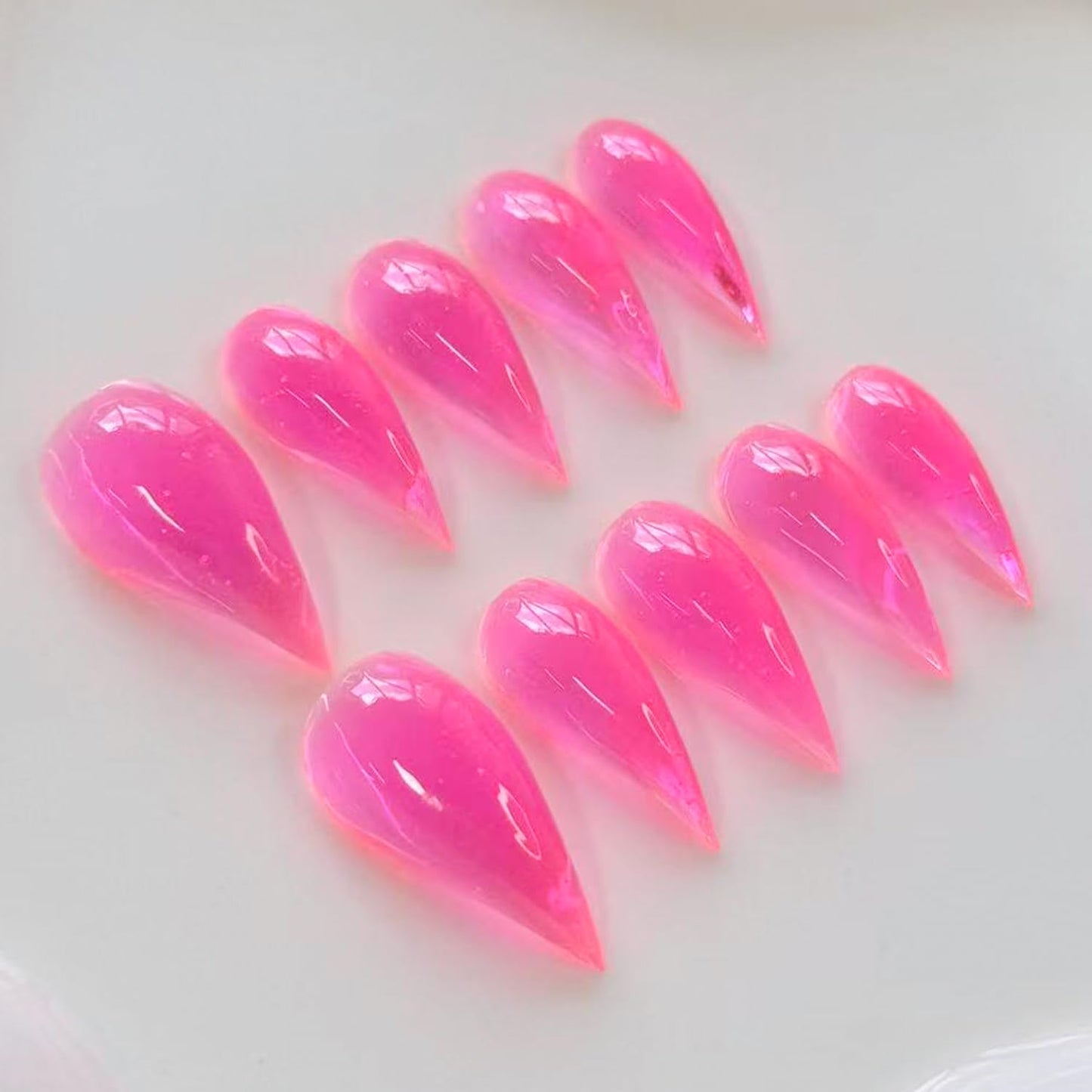RIICFDD Handmade Almond Press-On Nails — Curved Short Eagle Claw, Pink, Reusable Gel False Nails (Size M)