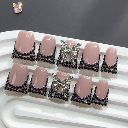 RIICFDD 10 Pcs Handmade Press-On Nails Medium Duck Nude Pink French Tip