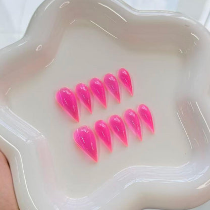 RIICFDD Handmade Almond Press-On Nails – Curved Eagle Claw, Pink, Reusable Kit