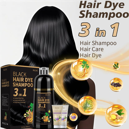 RILSIC Black Hair Dye Shampoo 3 in 1 – Ammonia-Free Grey Coverage in Minutes (600ML)