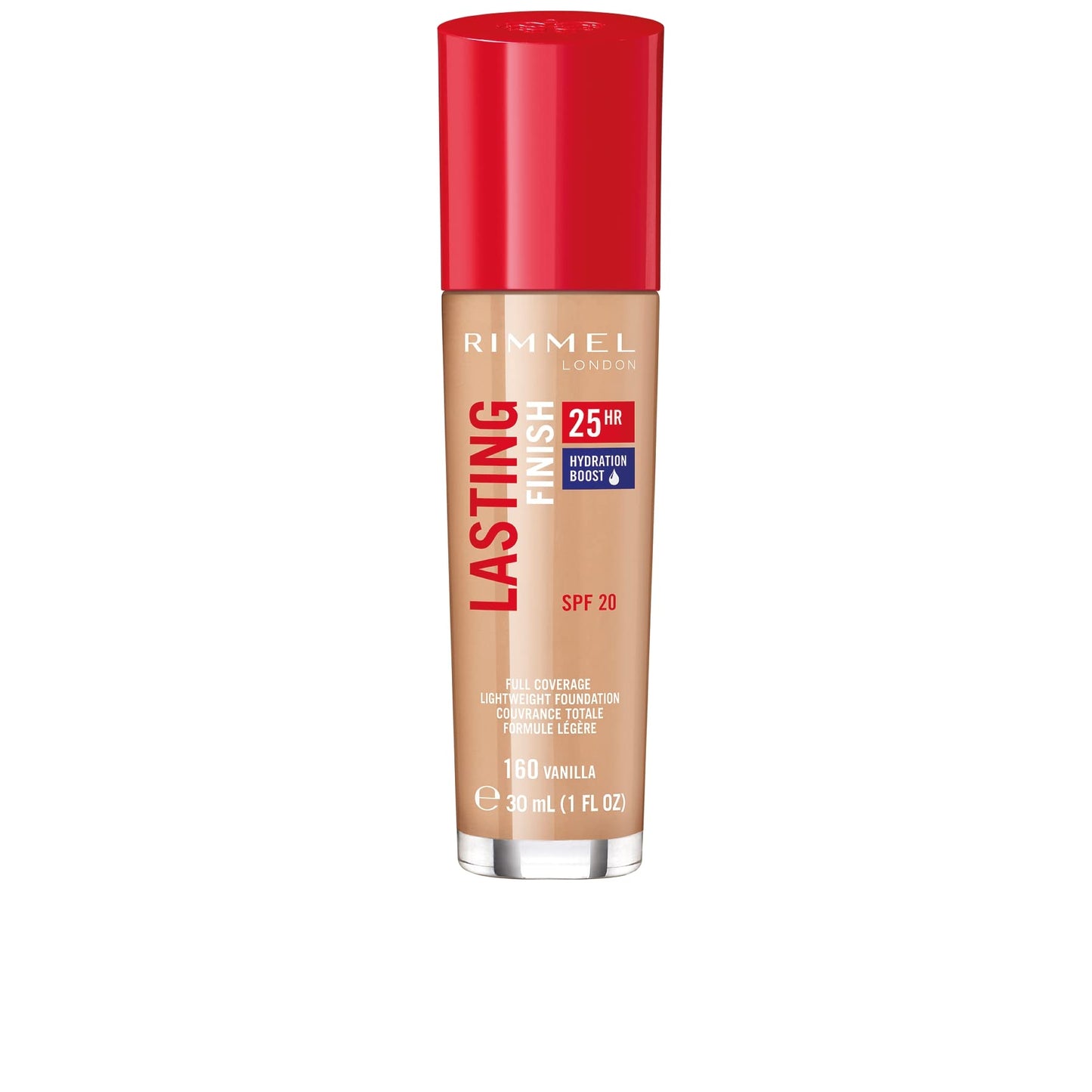 Rimmel Lasting Finish 25HR Foundation – Vanilla 160 (1 oz) | Full Coverage, Waterproof, SPF 20