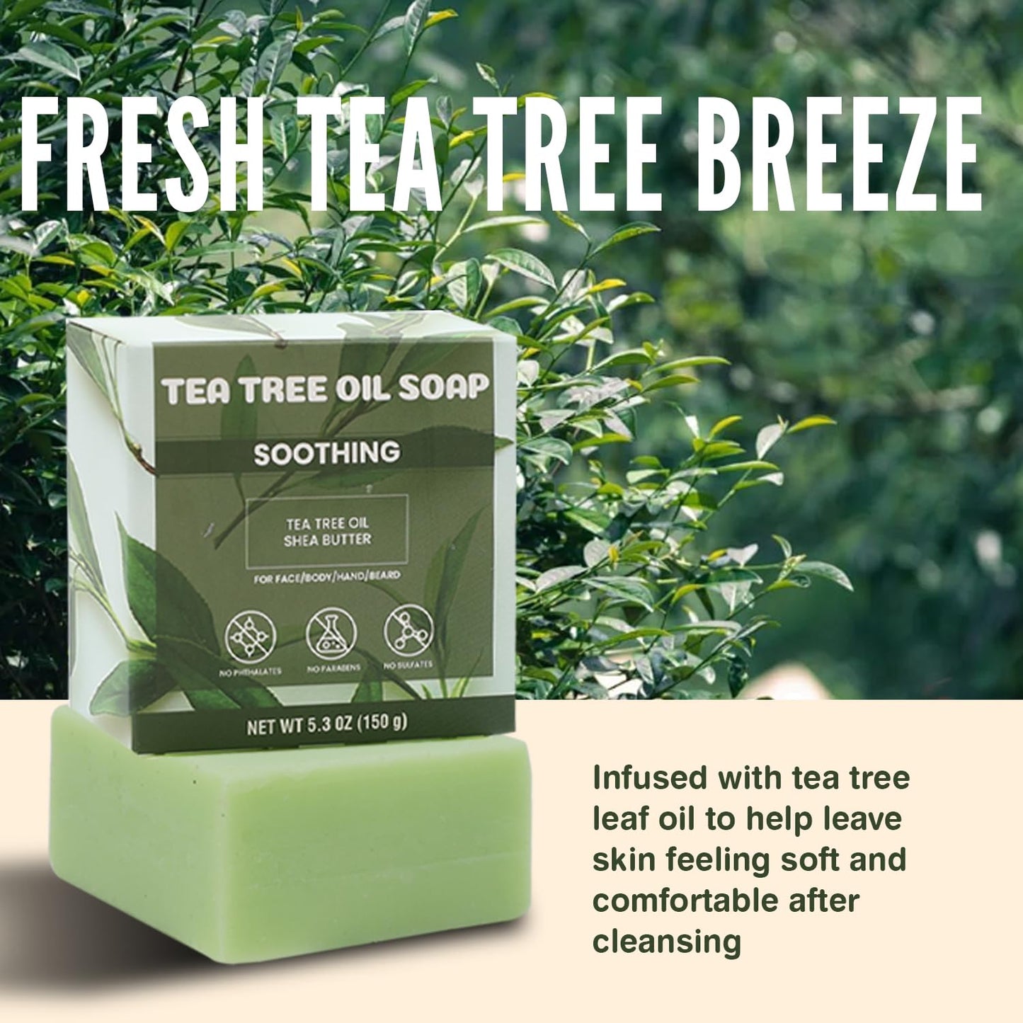 Rinse & Robust Tea Tree Oil Soap Bar Set for Men — 4 x 5.3 oz, Handmade with Shea Butter