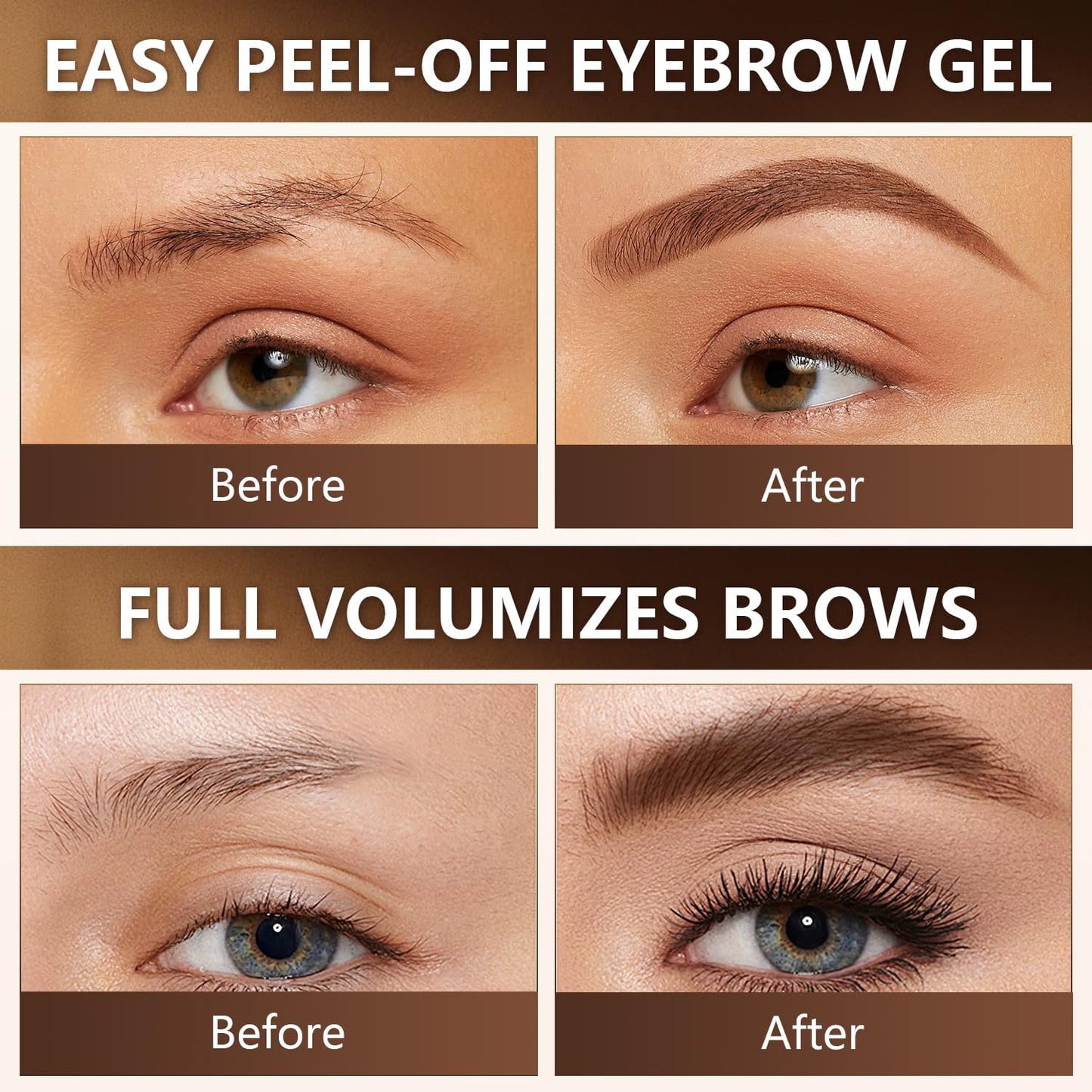 Rliolouo QICI Peel-Off Eyebrow Gel – 2 Pack Brown, Waterproof & Sweatproof
