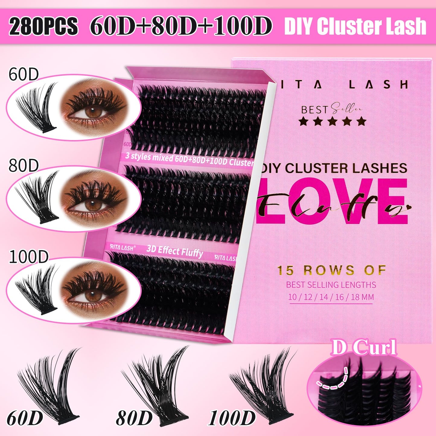RITALASH Lash Clusters Kit — 3D Cat-Eye Extensions + Bond & Seal