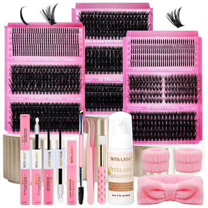 Ritalash Lash Clusters Kit – 3 Boxes, 960 Pcs, DIY Lash Extensions