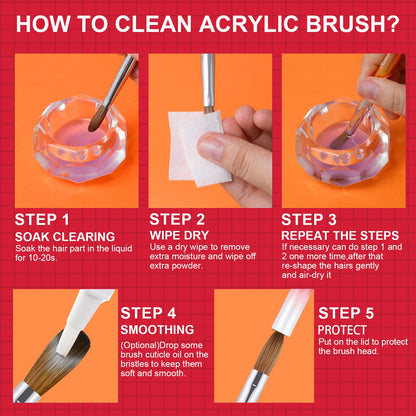 RIYUEXING 6PCS Acrylic Nail Brush Set – Kolinsky Hair, Red Metal Handle, Sizes 4/8/10/12/14/16
