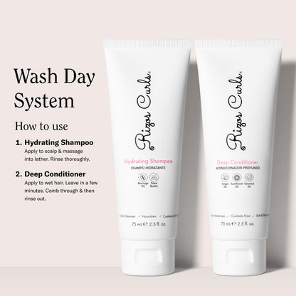 Rizos Curls Travel Wash Day Bundle: Hydrating Shampoo & Deep Conditioner for Curly Hair