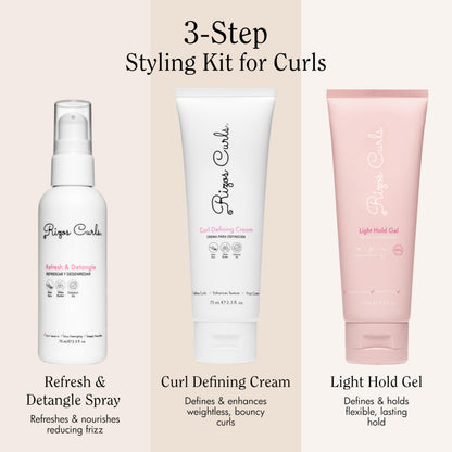 Rizos Curls 3-Step Styling Kit: Curl Cream, Light Hold Gel & Refresh Spray – Sulfate & Paraben Free